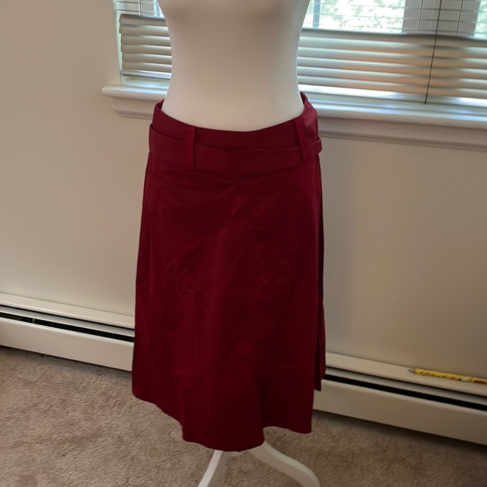 Red cotton midi skirt with belt
